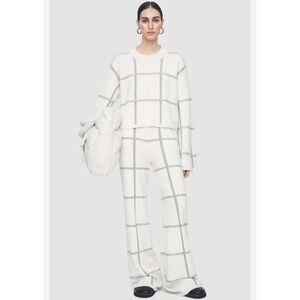 Joseph Gray/Cream Wool Intarsia A-Check Knit Pants & Top Bundle Wide Leg Flare